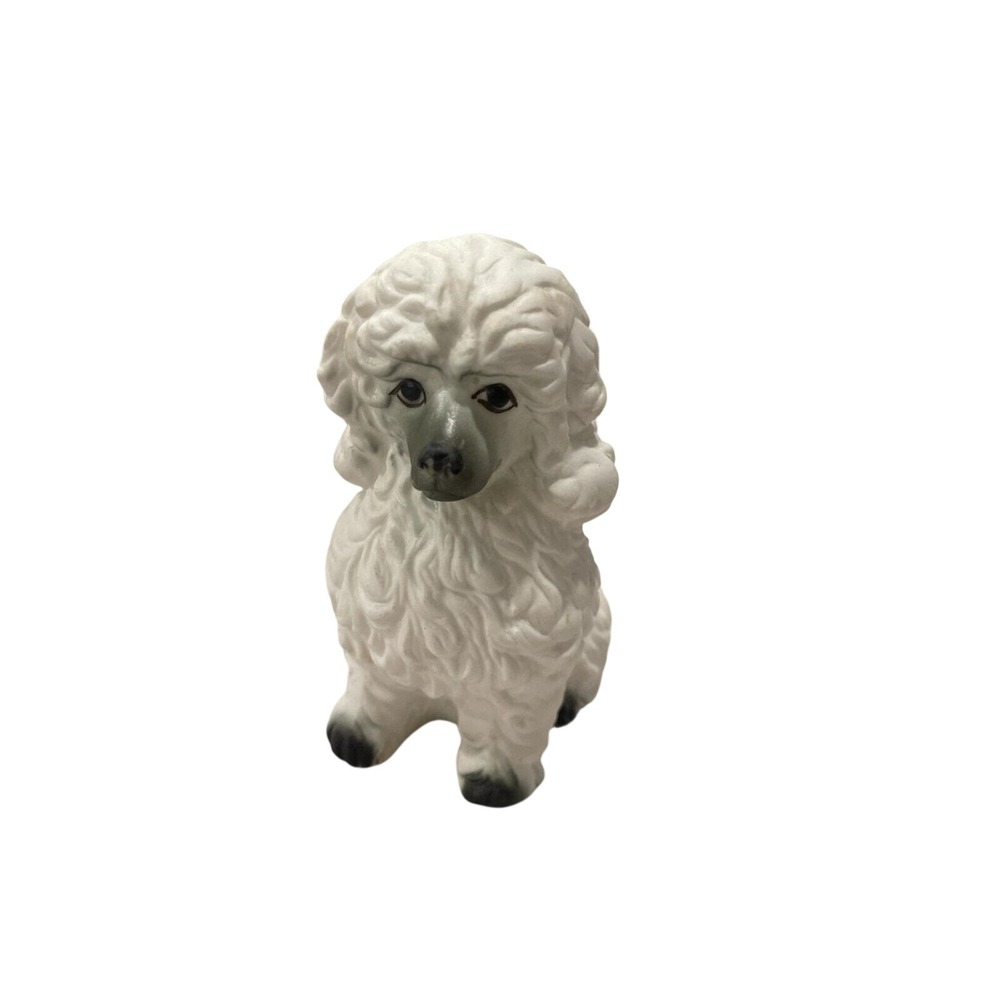 Vintage White Poodle Dog Figurine‎ Ceramic or Porcelain Sitting Adorable Decor